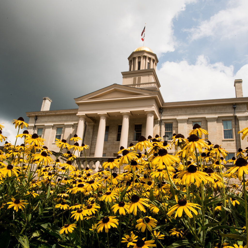 Old capitol building with flowers