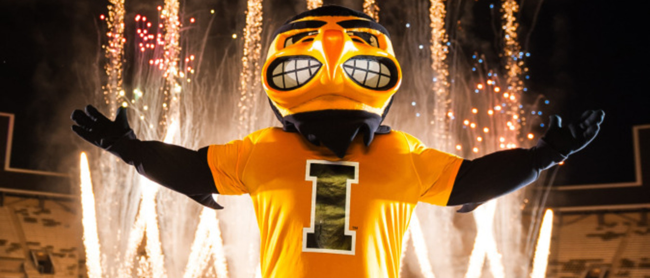 Herky Celebrating with Fireworks